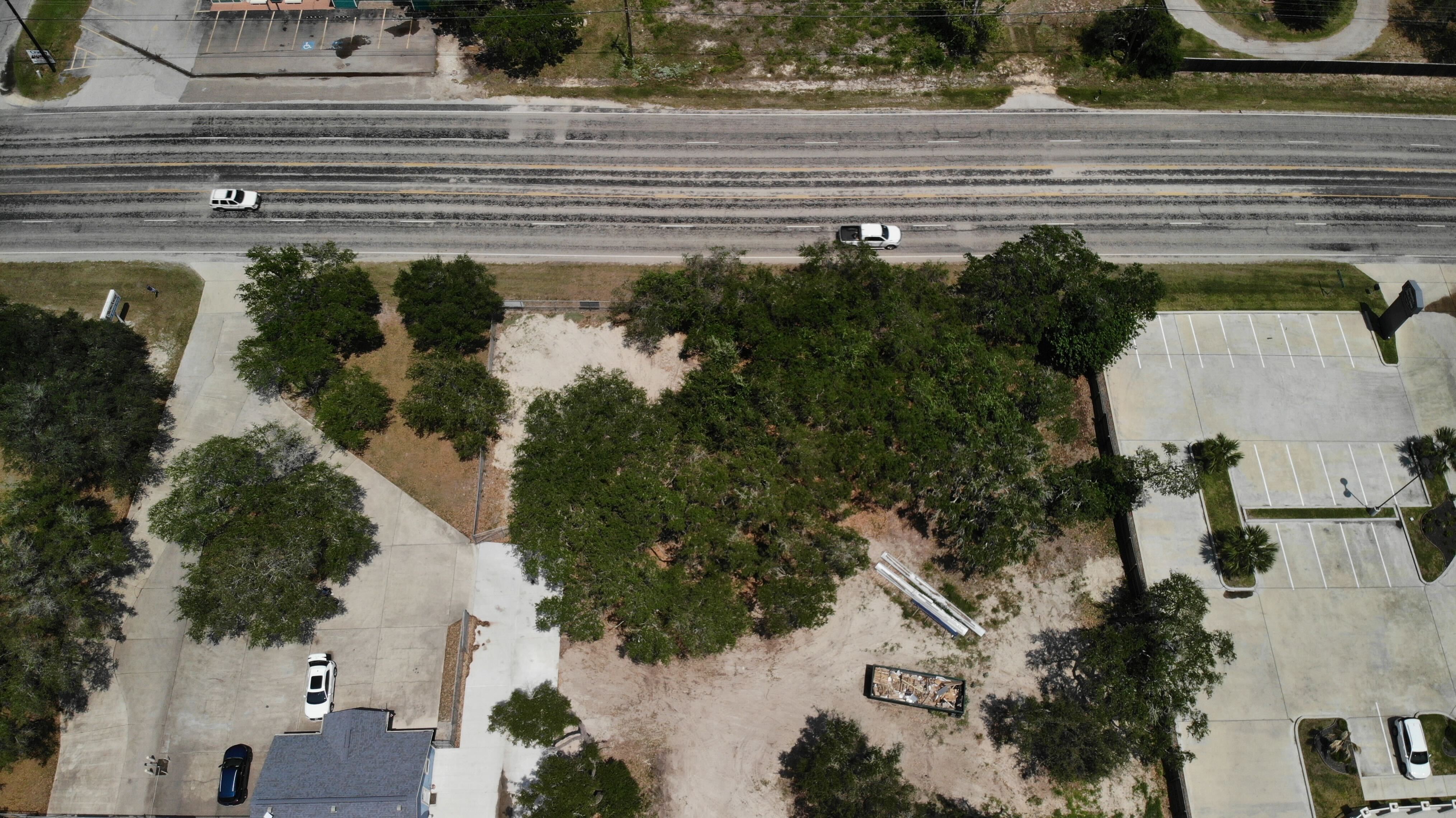 Aerial view of open lot space and parking area suitable for boat and RV storage near Rockport, TX